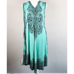 Seven Islands Sleeveless Dress Women's M Green Turquoise Black Beach Resort